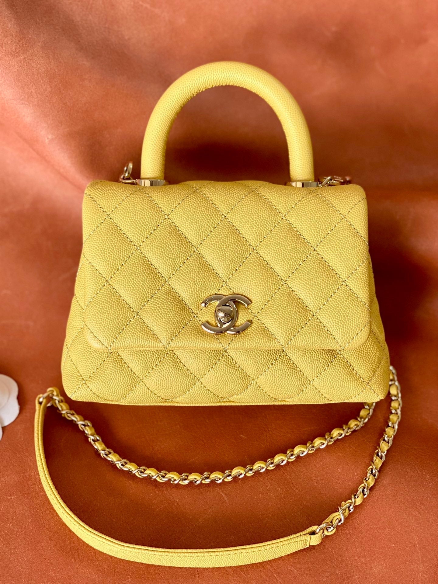 フラップバッグ トップハンドル付き 19cm イエロー (代金引換)