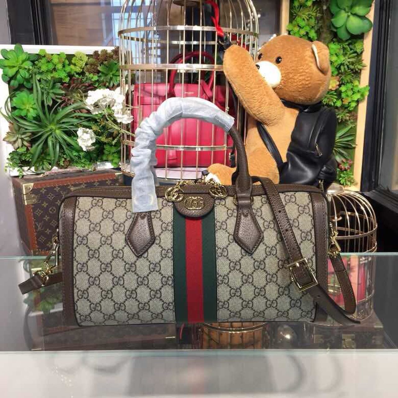 オフィディア GGスプリーム ミディアム トップハンドルバッグ 32cm カーフレザー 春夏コレクション ベージュ (代金引換)