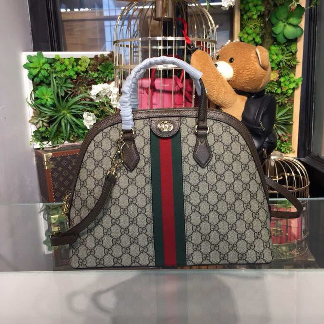 オフィディア GGスプリーム ミディアム トップハンドルバッグ 34cm カーフレザー 春夏コレクション ベージュ (代金引換)