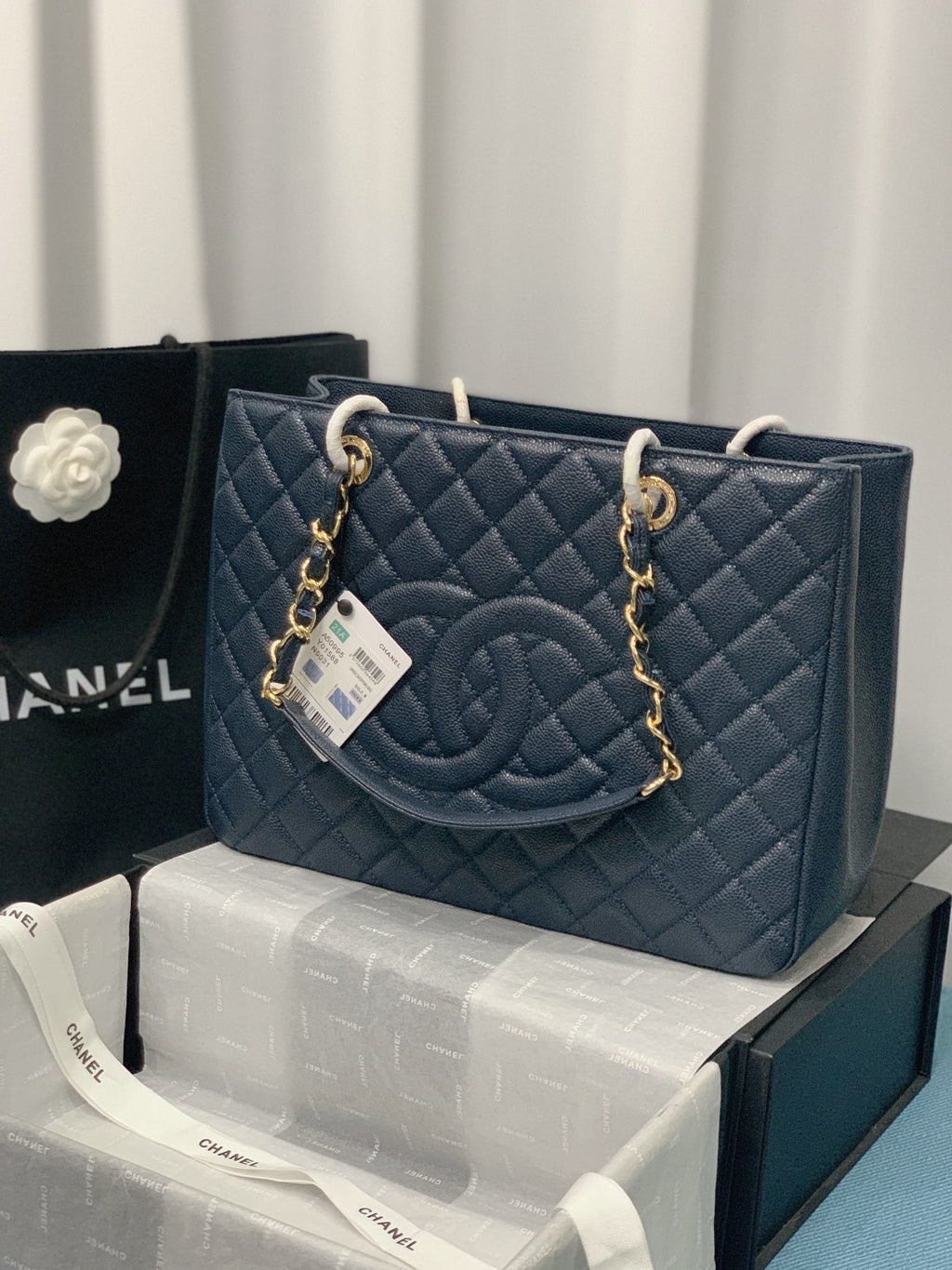 トートバッグ 春コレクション ゴールド金具 33cm ブルー (代金引換)