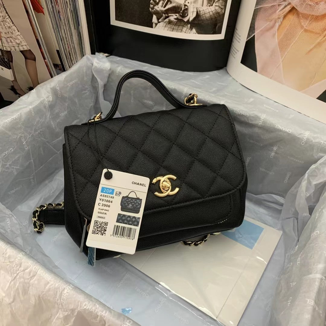 フラップバッグ トップハンドル チェーン付き 19cm ブラック (代金引換)