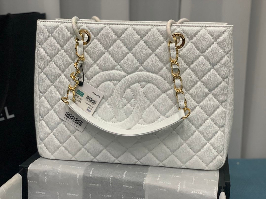 トートバッグ 春コレクション ゴールド金具 33cm ホワイト (代金引換)