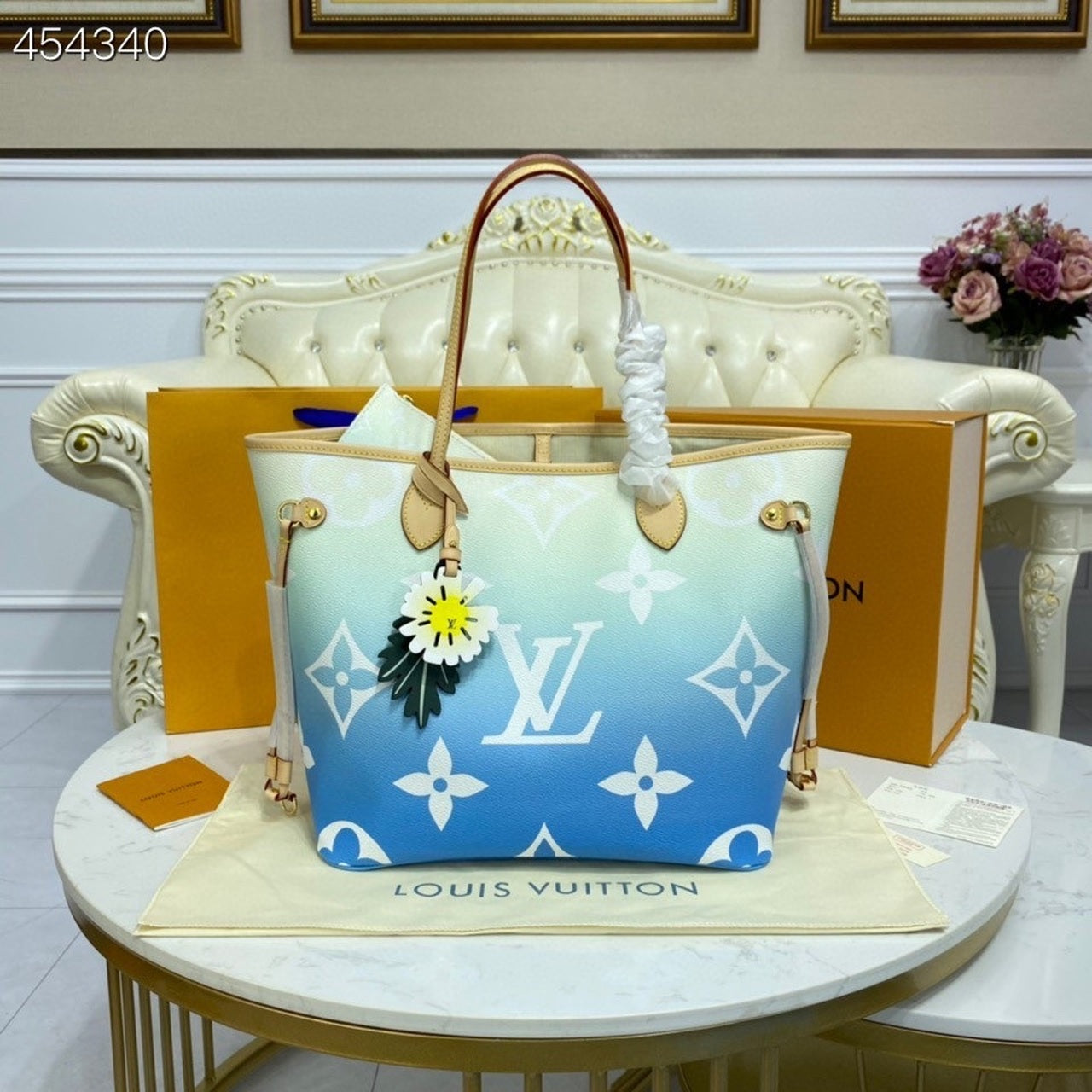 ネヴァーフル MM バッグ 32cm モノグラム キャンバス 春夏コレクション M57688 ブルー (代金引換)
