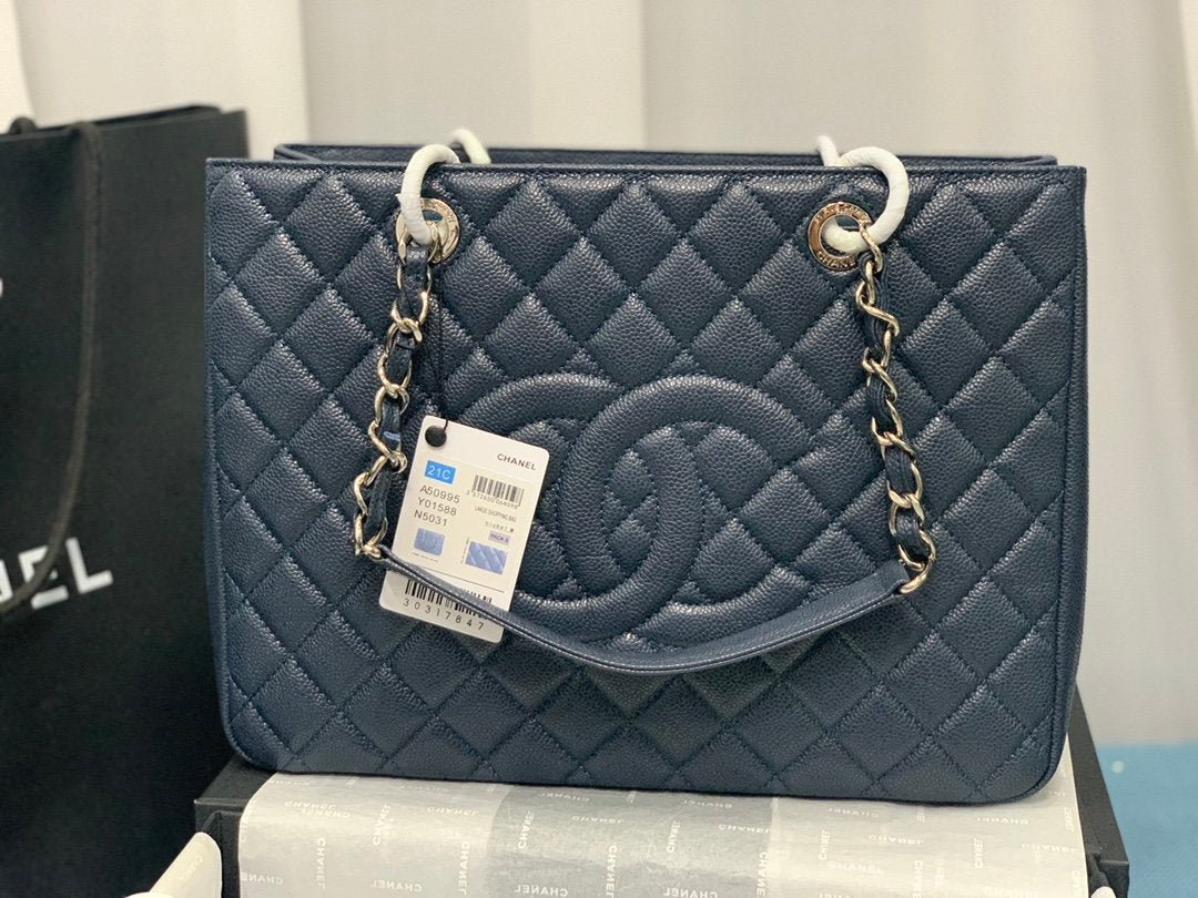 トートバッグ 春コレクション シルバー金具 33cm ブルー (代金引換)