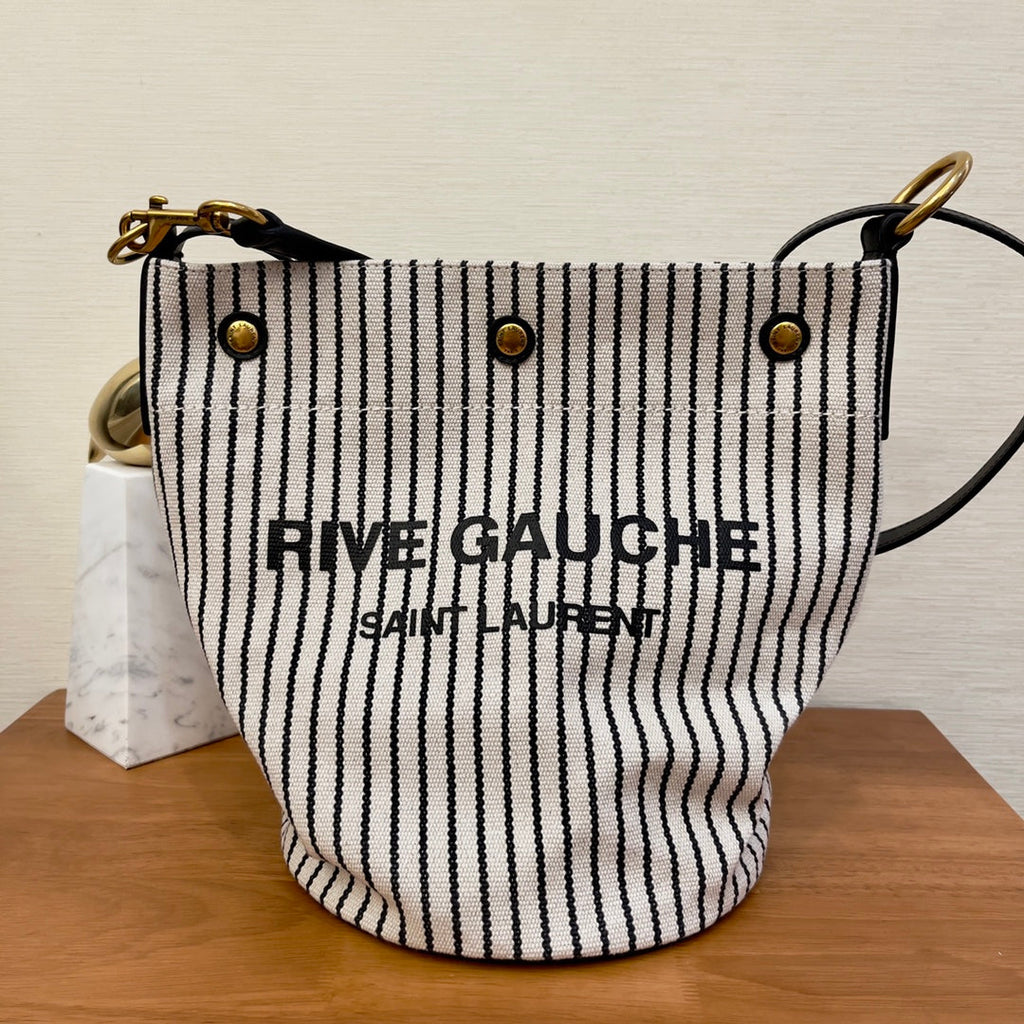 リヴ ゴーシュ バケット バッグ ストライプ キャンバス 30cm ブラック＆ホワイト (代金引換)